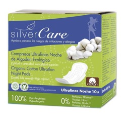 Silver Care Ultracienkie bawełniane podpaski na noc ze skrzydełkami – 100% organicznej bawełny 10szt