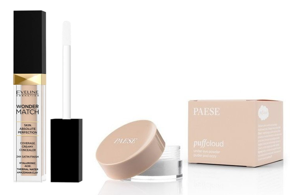 Eveline Cosmetics Wonder Match Concealer korektor w płynie 7ml + PAESE PuffCloud puder pod oczy 5,3g MD22
