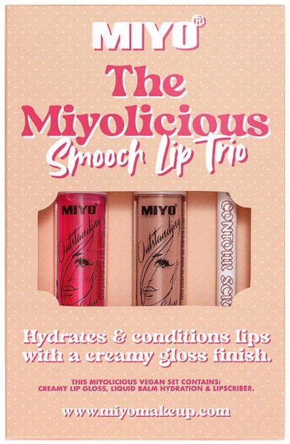 MIYO The Miyolicious Smooch Lip Trio vegańskie lip trio zestaw 3 produktów do makijażu ust 01 BISCUIT 3x4ml